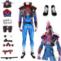 Game Mv Rivals Cospaly Spider Cos Man Punk Cosplay Costume Full Set Jumpsuit Vestcoat Shoes Men Halloween Party Roleplay