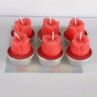 6PCS Proposal Candles Romantic Red Light Smoke Free Safe Tealight Wax for Wedding Party Dating Rose Shape Home Decor