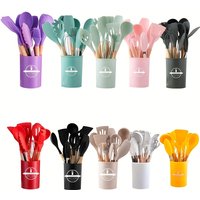 12Pcs Silicone Cooking Utensils Set For Handle Non Stick Pot Kitchenware Set Storage Bucket Resistant Accessoires kitchenware