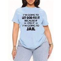Casual loose plus size women's style - round neck slogan printed solid color short sleeved T-shirt top suitable for daily travel