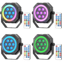 Datewink – 4 projecteurs RGB 7 LED avec bande lumineuse, éclairage de scène rechargeable, télécommande pour DJ, discothèque, fête, mariage, club, bar