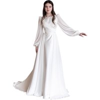 Simple Wedding Dresses with O Neck Long Sleeves A Line Civil Bride Dress Pleat Appliques Bridal Gown Customized robe de mariée