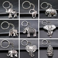 New Fashion Men Car Keychain Key Ring DIY Metal Holder Chain Vintage Elephant Ancient Bronze Silver Color Pendant Gift