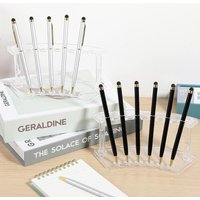 Plastic 6 Slots Vertical Fan-shaped Pen Holder Display Stand Black Transparent Makeup Brush Rack Durable Desk Organizer