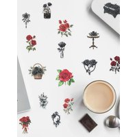 100/200 PCS Dark/Red Rose Stickers DIY Notebook Stationery Pen Holder Removable Decor Phone Guitar Transparent PET Stickers