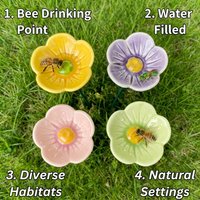 Ceramic Flower Bees Water Feeder High-Temperature Resistant Garden Decorative Stakes Birds Butterfly Bath Bowl Standing