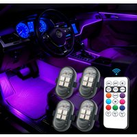 Zestaw akumulatorowych lamp LED do samochodu, lampy LED zmieniające kolor RGB z pilotem, dekoracyjna lampa nastrojowa do samochodu i motocykla