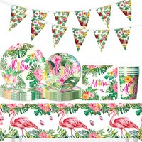 Hawaiian Party Decorations Set Aloha Tropical Hawaiian Tablewear Paper Plates Cups Napkins for Luau Summer Beach Party Supplies