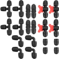 20pcs Irrigation Fittings Kit for 1/2 Inch Drip Hoses 4 T-pieces +Couplings +Ends + Elbows +vSwitching Valves Barbed Connector