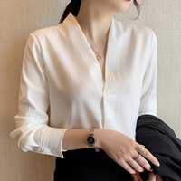 2024 herbst Langarm Weißes Hemd Frauen Koreanischen Stil V-ausschnitt Lose Tops Sommer Büro Dame Solide Chiffon Bluse Weibliche 9382