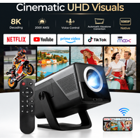 Projecteur Lyncast 8K compatible HD 1080P avec autofocus, 2000 ANSI lumens, haut-parleur 5W, Android 14, WiFi 6, BT 5.4, pour extérieur et home cinéma X7