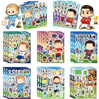 8/16 Pcs Cartoon Little Soccer Player Make A Face Puzzle Stickers, Educational DIY for Cup Diary Helmet Skate Storage Box Decals