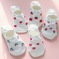 Women's Invisible No-Show Boat Socks, with Cute Fruit Cherry Patterns, Thin Breathable Socks for Summer, Sweet Style, Student Socks