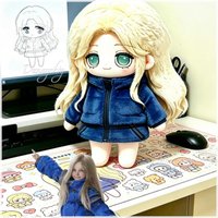 Game PRAGMA A Diana 20cm Cotton Figure With Skeleton & Outfit Blue Hooded Coat Included Fanmade Plush Embroidered Green Eyes
