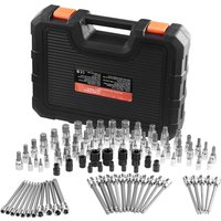 SucceBuy Bit-Steckschlüsselsatz, 107teilig, SAE- und metrischer Sechskant/Torx/externer Torx/ manipulationssicher/extra lang, S2-legierter Stahl und Cr-V-Stahl