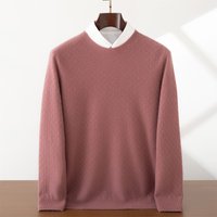 High end men's round neck cashmere sweater, one line ready to wear jacquard long sleeved pullover, soft and warm, 100% cashmere