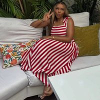 New African Fashion Women Summer Dress Set Striped Printed Spaghetti Strap Crop Top And High Waist Skirt Set