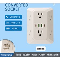 US Multi Socket Wall Socket with 6 AC Outlets 4 USB Port(2 Type C), Universal Plug Power Strip Network Filter Fast Charging