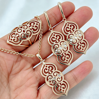 Kinel Hot Fashion Glossy Ring Necklace Earrings For Women High Quality 585 Rose Gold Color Ethnic Bride Wedding Jewelry Sets