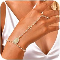 14K Gold Stainless Steel Bead Round Pendant Cross Bracelet, Virgin Blessing on You,Waterproof Fashionable Jewelry Gift for Women