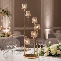 10pcs f30 6Arm Crystal Pendant Cluster Candelabra Candle Holder 4ft Gold Metal Candle Stand with Round Base Wedding Decor vy879