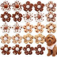 10/20/30PCS Dog Hair Flower With Rubber Bands Handmade Coffee Style Dog Bows Small Puppy Bowknots Pet Supplies For Dogs and Cats