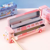 Three-layer Large Capacity Bus Shaped Stationery Box Childrem Multi-function Pen Box With Pencil Sharpener Pencil Case