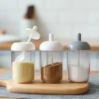 Round Spice Jar with Lid Spoon Seasoning Bottle Condiment Box Seal Box Kitchen Organizer посуда для кухни