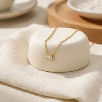 Minimalist Gold Plated Small Round Bezel Set CZ Pendant Necklace for Women Daily Commute Party Jewelry Gift