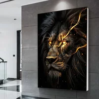 Black and Golden Light Lion Posters – Modern Animal Frameless Canvas for Living Room Home Wall Decoration