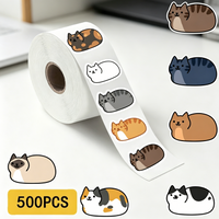500Pcs Kawaii Cartoon Cat Roll Stickers Waterproof Vinyl Self-Adhesive Decorative Decals for Laptop Suitcase Skateboard Journal