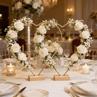 3 sets of heart-shaped wreath frames with wooden bases - table center decorations, suitable for banquets and wedding parties