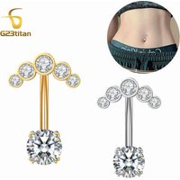 G23Titan 2 Side Zircon Navel Ring 14G Stainless Steel or Titanium Barbell Body Piercing Sexy Jewelry Belly Button Ring For Women