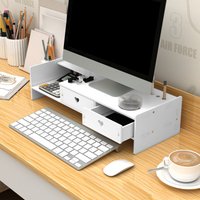 White Monitor Stand Riser with Drawers, Heart Design Computer Desk Organizer for Office & Home