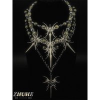 Jewelry Accessories Edgy Double Skull Horned Pendant Necklace Women & Men, Copper Material Gothic Punk Dark Fashion Ornament Cha