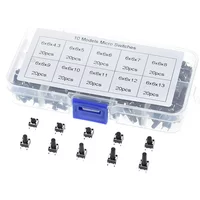 200PCS 10 types of micro button switches, 6 * 6 vertical panel switches, button maintenance switch buttons