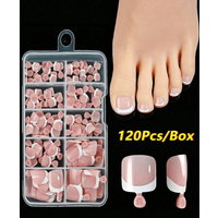 120pcs French Short Square Shiny Multi-Color Fake Toenails Fully Covered Soft Rubber Detachable Nail Stickers Diy Toenail Nails