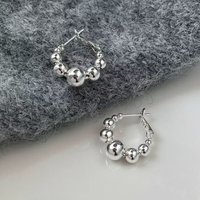 Real 925 Sterling Silver Trendy Round Bead Hoop Earrings for Charm Women Fine Jewelry Personality Geometric Accessories