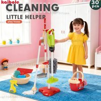 Pretend Play Cleaning Set and Sanitation Simulation Broom Vacuum Cleaner Tool Dustpan Toy for Boys Girls Develop Habits Xmas