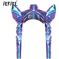 Womens Metallic Shoulder Shawls Astronaut Carnival Cosplay Dress Up Costume Long Sleeve Turtleneck Zipper Bolero Cardigan Tops