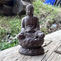 3.2 Inch Large Wooden Buddha Statue, Hand-Carved Ornament, Folk Style, Suitable for Home Decor, Tea Table Decoration, Desktop Ornament, Office, Centerpiece Decoration, Housewarming Gift