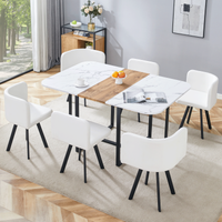#Modern Minimalist MDF & PU Leather Dining Table and 6 Chairs Set Eco-Friendly Space-Saving for Apartment/Hotel Dining