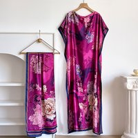 NEW Fashion Summer Dress With Big Scarf Dubai Turkey Kaftan Muslim Loose Abaya Women African Casual Maxi Flower Shawl Robe