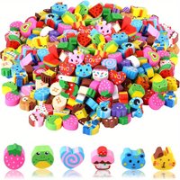 100 Pcs Random Cute Mini Erasers, Bulk Stationery for Student Rewards, Party Favors, Gift Bag Fillers & Back to School Supplies