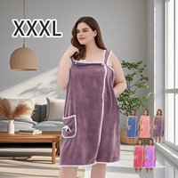 Plus Size Women’s Adjustable Bath Towel Robe - Cute Bow Soft Wearable Shower Towel Skirt with Pocket for Home