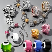 925 Silver Rose Flower Charms for Bracelet DIY Jewelry Making Murano Glass Beads with CZ Enamel for Women Jewelry Making Gift