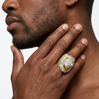 S925 Sterling Silver Gold Plated Lion Head Moissanite Ring, D Color VVS1 Ruby Accent Full Pave Iced Out Hip Hop Jewelry for Men