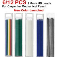 6/12 PCS For Woodworking Mechanical Pencil 2.8 mm Solid Carpenter Pencil Refills LeadsStationery School Office Supplies