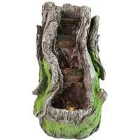 Outdoor Water Feature for Gardens & Patios Floor Tree Bark Water Fountain with LED Lights, Waterfall Garden Fountain