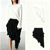 Irregular Hem Skirt Women's New Style Asymmetric mid Waist Skirt Simple Mysterious Personaliti Slimming Style